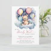 ピンクのバルーン我々は心待ちできる女の子の赤ちゃんシャワー 招待状 (スタンド正面)