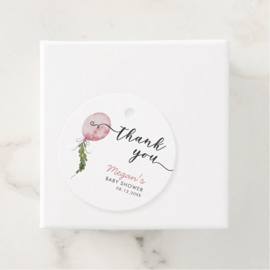 ピンクのバルーン植物性葉の赤ちゃんシャワー フェイバータグ (インサイチュ)