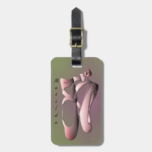 ピンクのバレエつま先の靴と住所の梅の苔 ラゲッジタグ (正面縦)