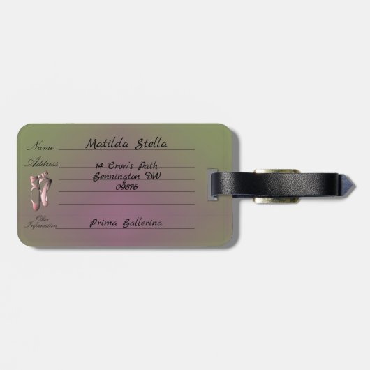 ピンクのバレエつま先の靴と住所の梅の苔 ラゲッジタグ (裏面横)