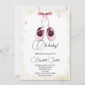 ピンクのバレエのフラッツ、かわいい星の赤ちゃんシャワーがインビタット 招待状 (正面)