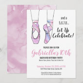 ピンクのバレエの誕生日パーティー 招待状 (正面/裏面)