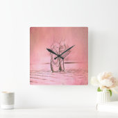 ピンクのバレエシューズオンポイント スクエア壁時計 (ホーム)