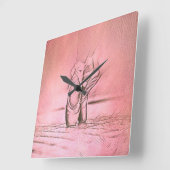 ピンクのバレエシューズオンポイント スクエア壁時計 (傾斜)