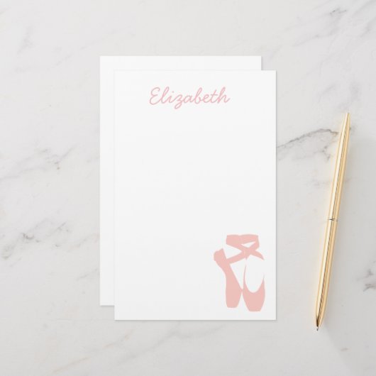 ピンクのバレエシューズバレエダンサー 便箋 (正面/裏面インサイチュ)