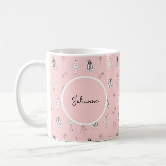 ピンクのバレリーナと花 コーヒーマグカップ (左)