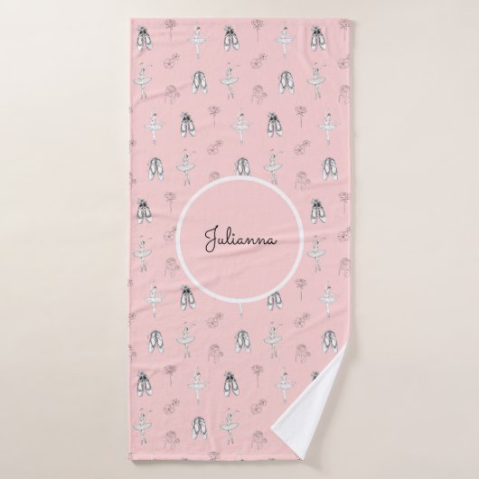 ピンクのバレリーナと花 バスタオル (バスタオル)