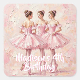 ピンクのバレリーナのお誕生日祝い  スクエアシール