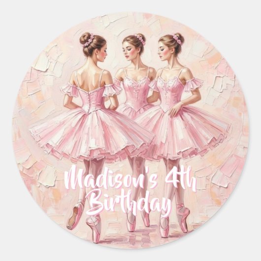ピンクのバレリーナのお誕生日祝い  ラウンドシール (正面)