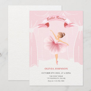 ピンクのバレリーナのバレエ発表会 招待状
