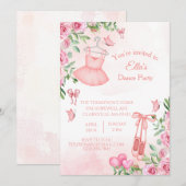 ピンクのバレリーナダンス誕生日招待状 招待状 (正面/裏面)