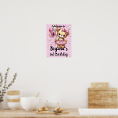 ピンクのバレリーナベアのラメバルーンの誕生日パーティー ポスター (キッチン)