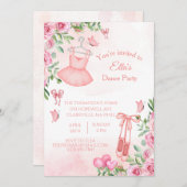 ピンクのバレリーナ ダンス 誕生日 招待状 (正面/裏面)