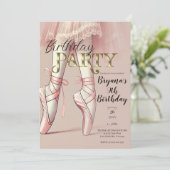 ピンクのバレリーナ・トゥ・トゥ・バースデーパーティー 招待状 (スタンド正面)
