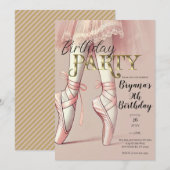 ピンクのバレリーナ・トゥ・トゥ・バースデーパーティー 招待状 (正面/裏面)