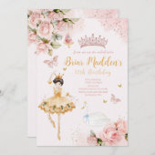 ピンクのバレリーナ フラワーバースデー招待状 招待状 (正面/裏面)