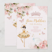 ピンクのバレリーナ フラワー バースデー インビテーション (正面/裏面)