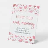 ピンクのバレンタインの赤ちゃんシャワー歳のママのゲーム 台座サイン (正面)