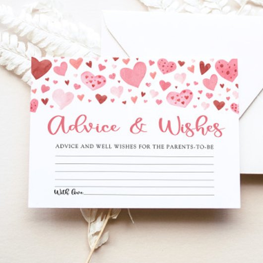 ピンクのバレンタインアドバイスとウィッシュ赤ちゃんシャワーゲーム エンクロージャーカード