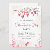 ピンクのバレンタインデーパーティーカード シーズンカード (正面/裏面)