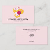 ピンクのバレンタインハートの可愛いハチ 名刺 (正面/裏面)