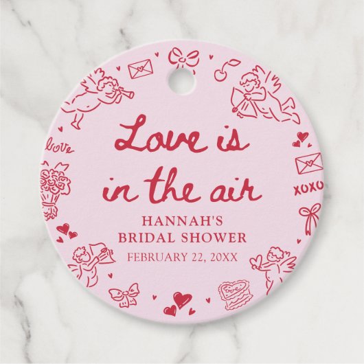 ピンクのバレンタインラブ  愛が漂う  ブライダルシャワー フェイバータグ (正面)