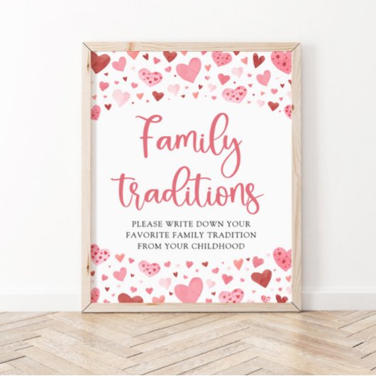 ピンクのバレンタイン家族の伝統ベビーシャワーのサイン ポスター