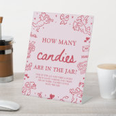 ピンクのバレンタイン　おやつをいくつゲットできるかな　ベイビーシャワー 台座サイン (インサイチュ)