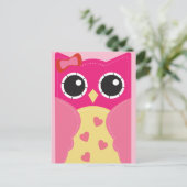 ピンクのバレンタイン・フクロウ教室子供へカード シーズンポストカード (スタンド正面)