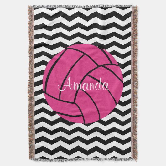 ピンクのバレーボールのカスタムなモノグラムのブランケット スローブランケット (正面縦)