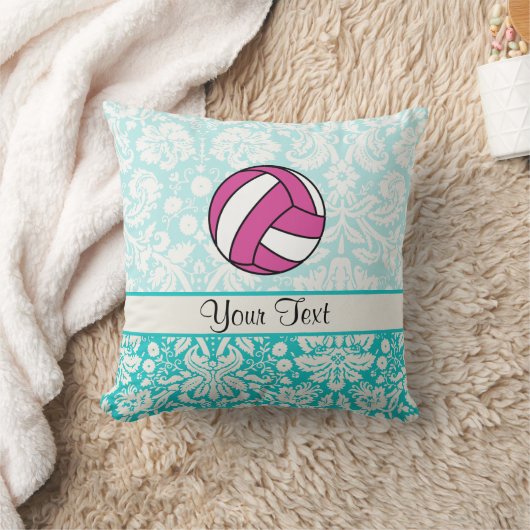ピンクのバレーボール; ダマスク織パターン クッション (ブランケット)
