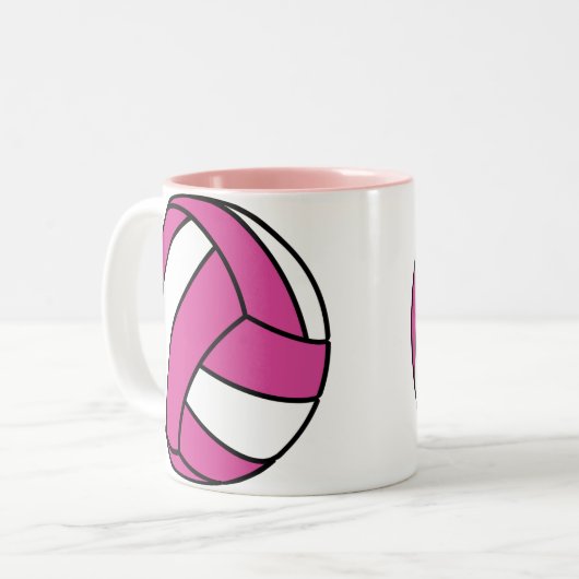ピンクのバレーボール ツートーンマグカップ (正面左)