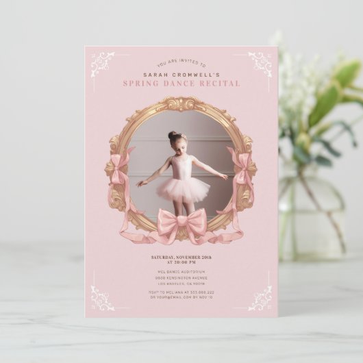 ピンクのバロックのフレームキッズバレエダンスリサイタル 招待状 (スタンド正面)