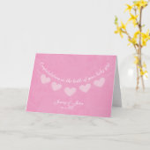 ピンクのバンキング赤ちゃん女のお祝い カード (黄色い花)