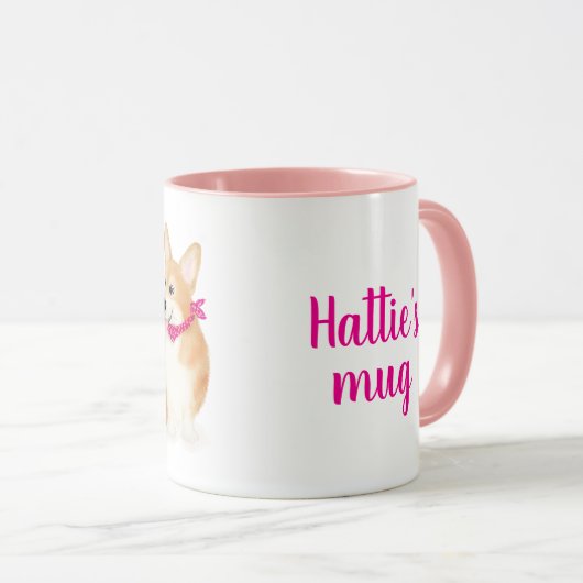 ピンクのバンダナマグカップを着たキュートなウェルシュコーギ マグカップ (正面右)