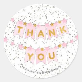 ピンクのバンティングフラグ金ゴールドありがとう ラウンドシール