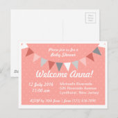 ピンクのバンティング赤ちゃんシャワー インビテーションポストカード (正面/裏面)