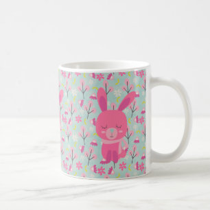 ピンクのバンニと花 コーヒーマグカップ