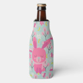ピンクのバンニと花 ボトルクーラー (ボトル正面)