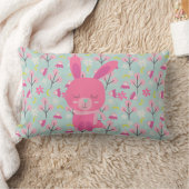 ピンクのバンニと花 ランバークッション (ブランケット)
