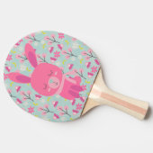 ピンクのバンニと花 卓球ラケット (横)