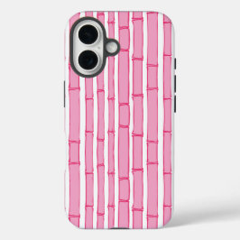 ピンクのバンブー柄ストライプ iPhone 16ケース