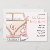 ピンクのバンヴィンテージの赤ちゃんシャワー 招待状 (正面)