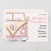 ピンクのバンヴィンテージの赤ちゃんシャワー 招待状 (正面/裏面)