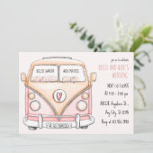 ピンクのバン ヴィンテージ ウェディング 招待状 (スタンド正面)