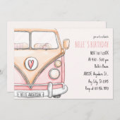 ピンクのバン ヴィンテージ 招待状 (正面/裏面)