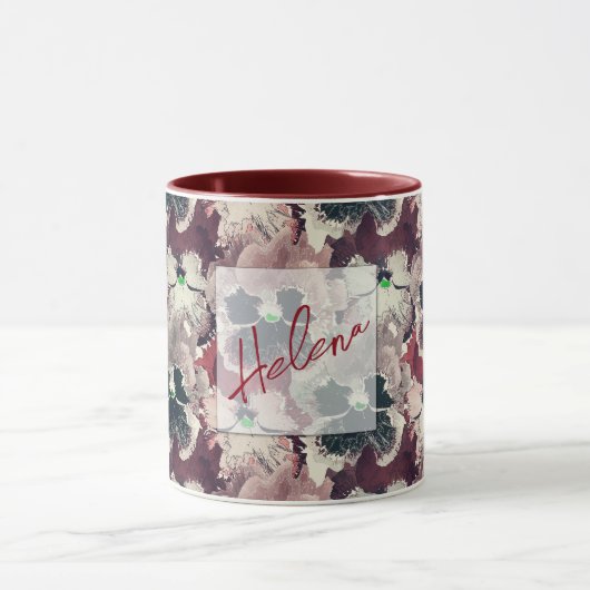 ピンクのバーガンディの水色の花マグ マグカップ (中央)