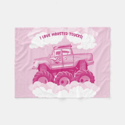 ピンクのバージョン私はモンスタートラックのイメージが大好き フリースブランケット (正面(横))