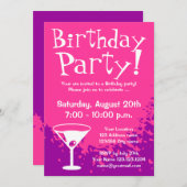 ピンクのバースデーパーティ招待状|のカスタムの招待 招待状 (正面/裏面)