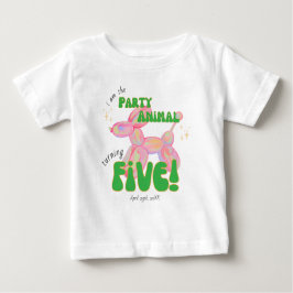 ピンクのバーティー バルーン アニマル 5歳の誕生日 ベビーTシャツ